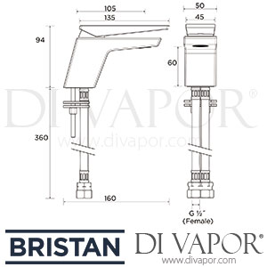 Bristan MSAI BAS SS Sail Basin Mixer Tap with Clicker Waste Spare Parts